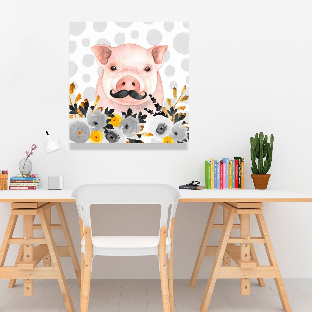 Little Disguised Pig Black Canvas | Animal Bedroom Decor