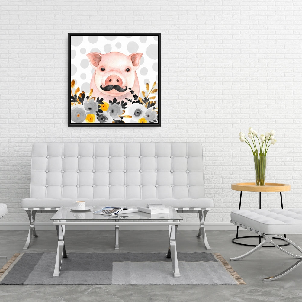 Petit cochon déguisé | Toile encadrée noire pour décoration intérieure