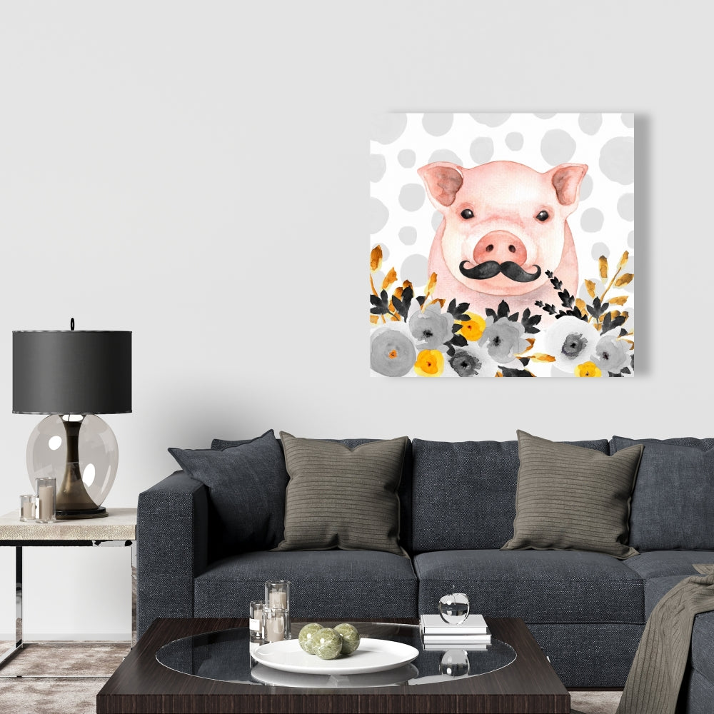 Little Disguised Pig Black Canvas | Animal Bedroom Decor