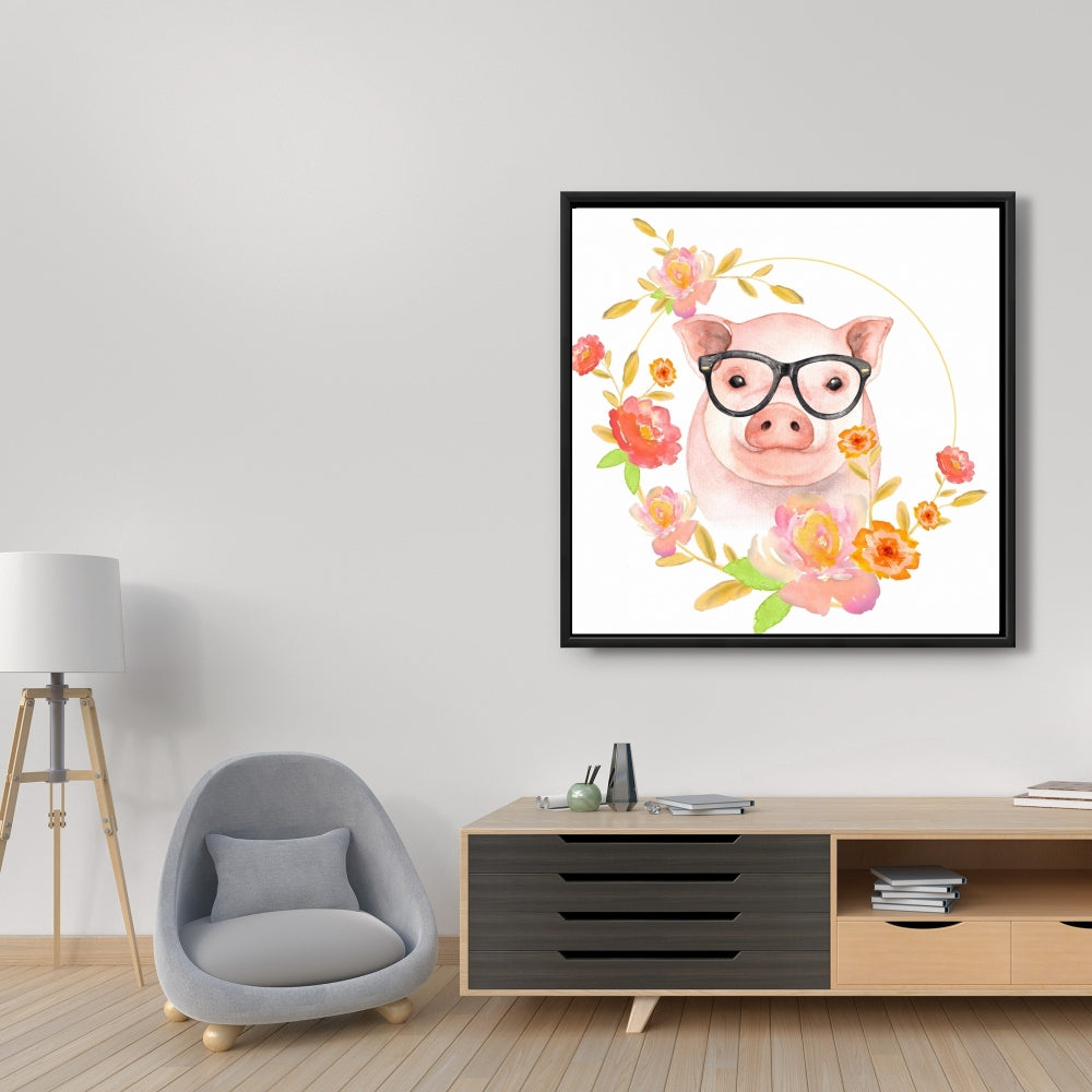 Toile jaune « Joyeux petit cochon » pour chambre à coucher | Décoration d'intérieur