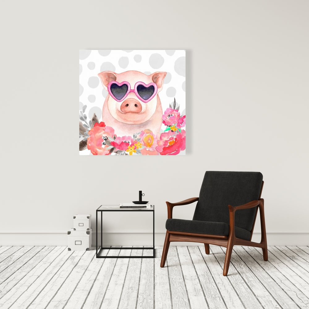 Little Pig in Love Canvas - Farm Animals Bedroom Decor
