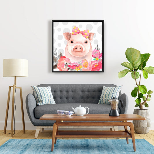Pretty Pig Pink Bedroom Canvas | Cute Home Decor Art