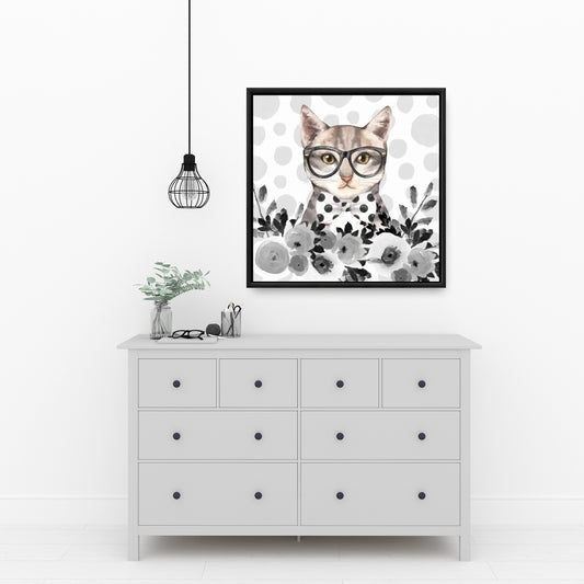 Toile encadrée Chat Geek | Décoration de chambre animalière | Art animalier