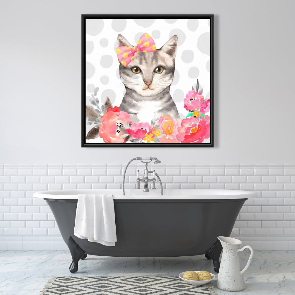 Toile encadrée représentant un chat charmant | Décoration d'intérieur blanche