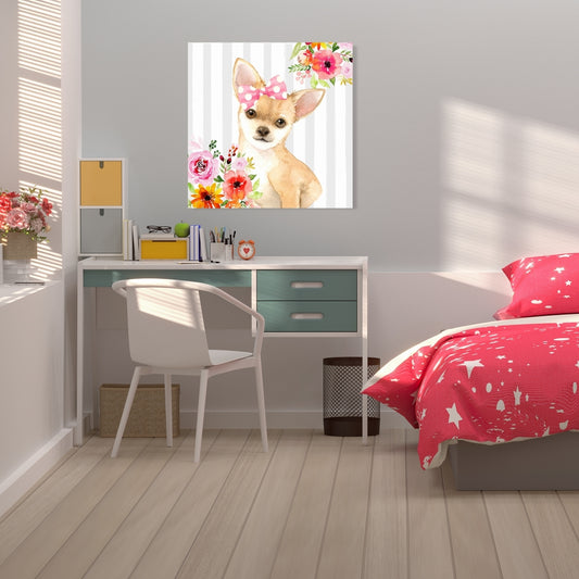 Toile blanche représentant un chihuahua | Décoration de chambre animalière