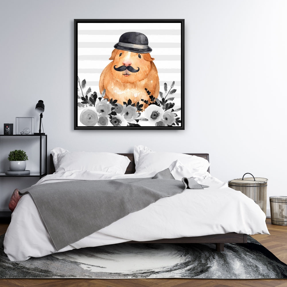 Détective Cochon d'Inde - Toile encadrée | Décoration de chambre animalière