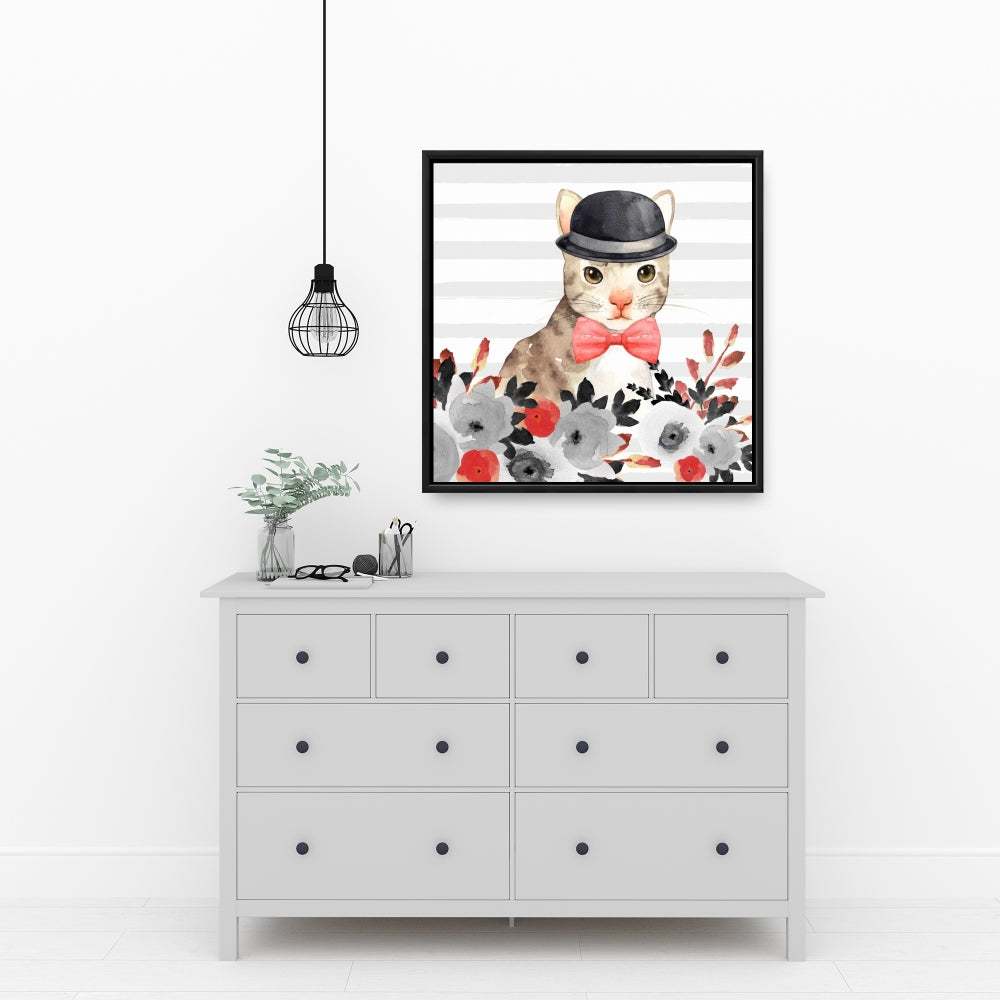 Toile grise « Détective des chats » pour chambre à coucher | Décoration d'intérieur encadrée