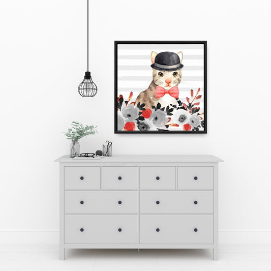 Toile grise « Détective des chats » pour chambre à coucher | Décoration d'intérieur encadrée