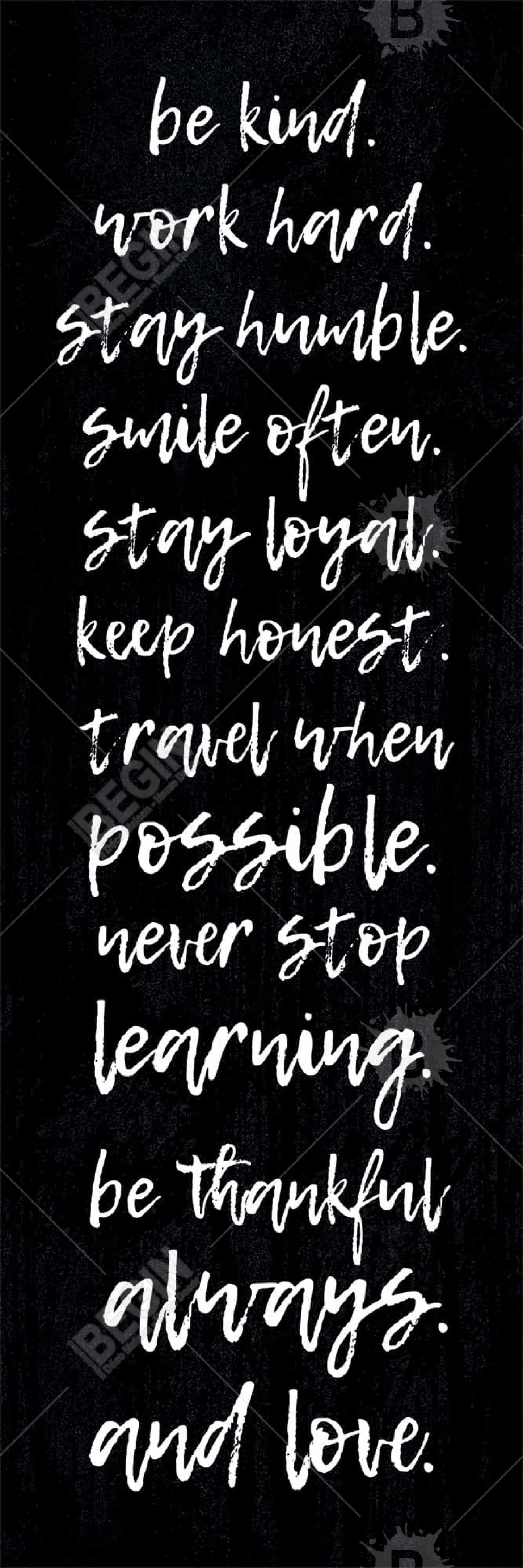 Soyez gentil, travaillez dur, restez humble - Décoration sur toile motivante