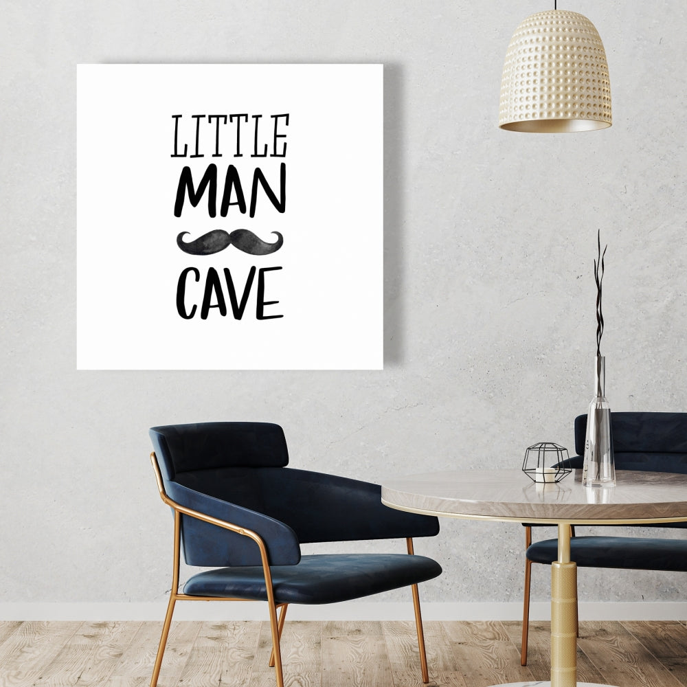 Little Man Cave Canvas | White Monochrome Home Decor Art