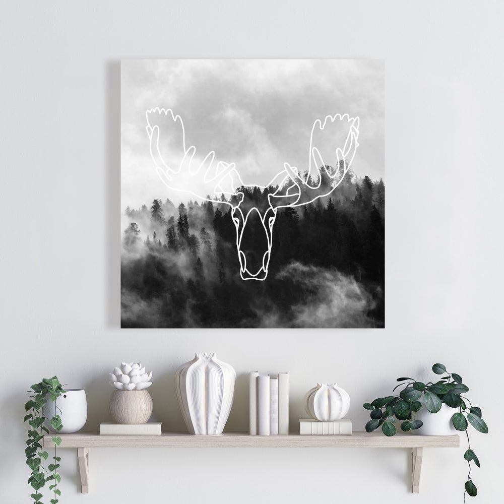 Minimalist Moose Head Canvas | Rustic Deer Home Decor