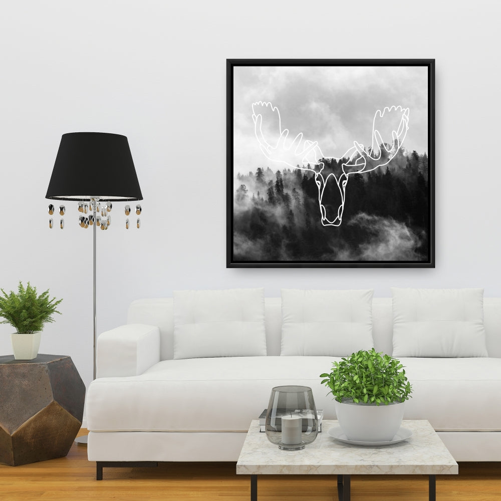 Minimalist Moose Head Canvas - Rustic Bedroom Decor Wall Art