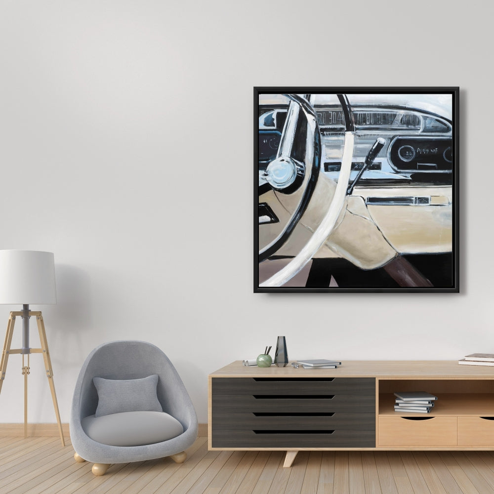 1950s Car Dashboard Gray Canvas | Home Decor Wall Art