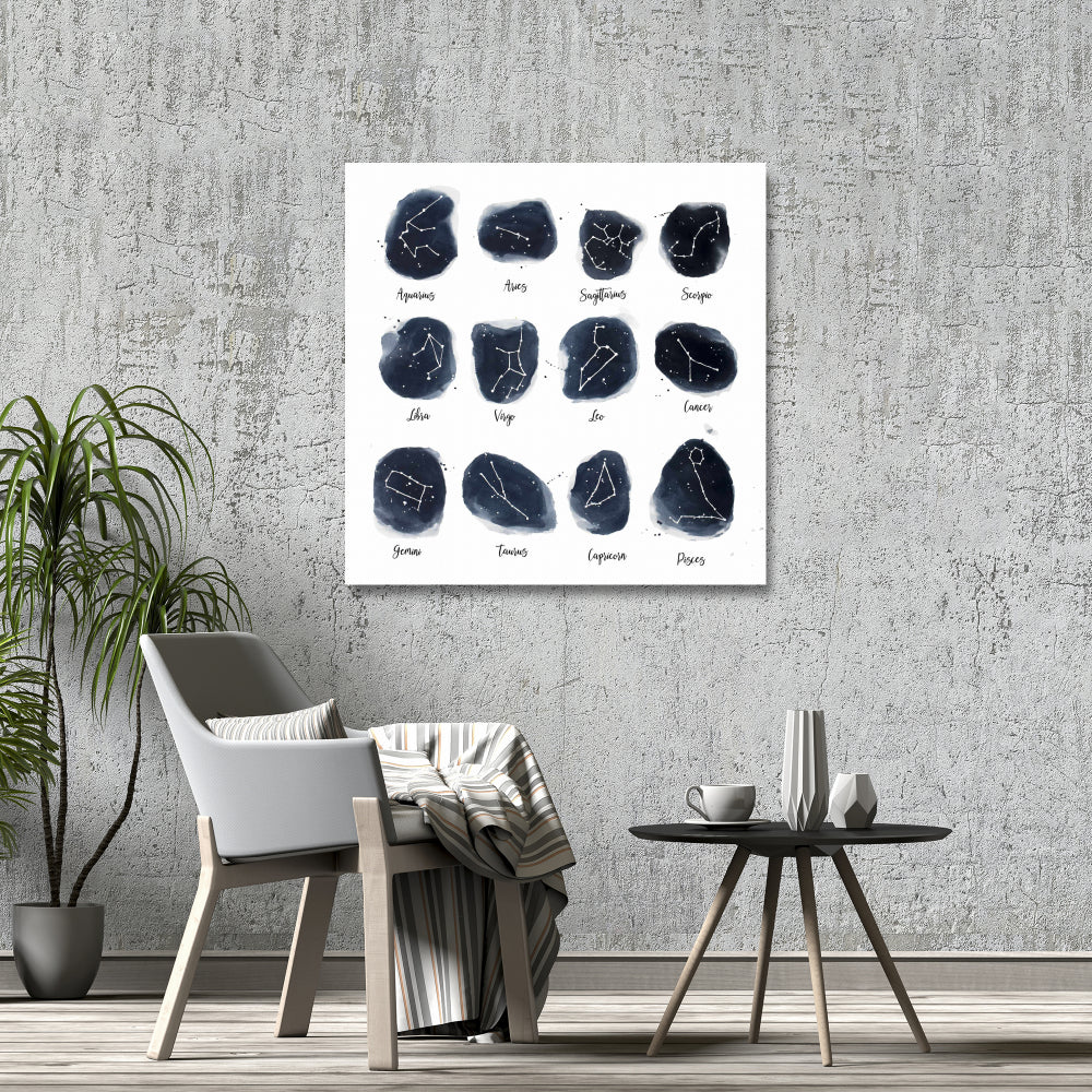 Toile du zodiaque Constellations bleues spirituelles | Décoration d'intérieur