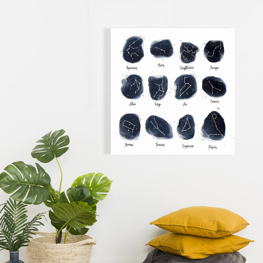 Toile du zodiaque Constellations bleues spirituelles | Décoration d'intérieur