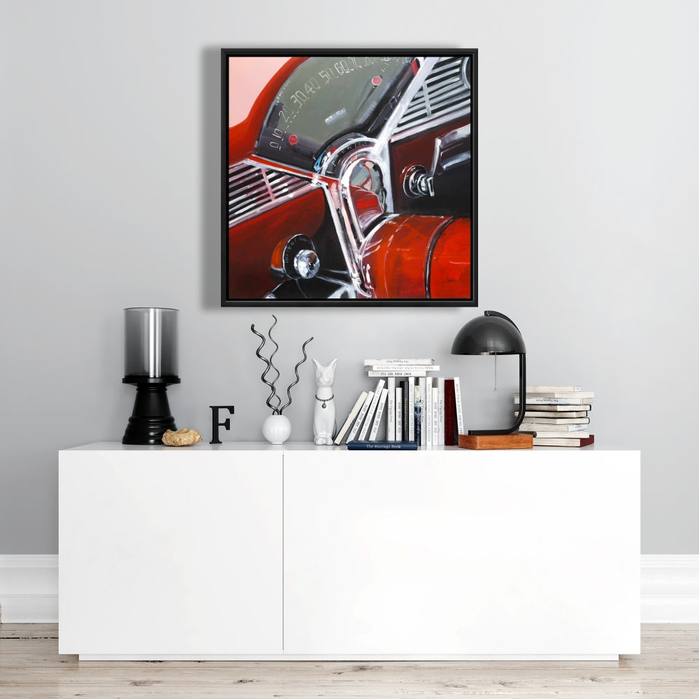 Vintage Red Car Dashboard Canvas | Bedroom Wall Art Decor