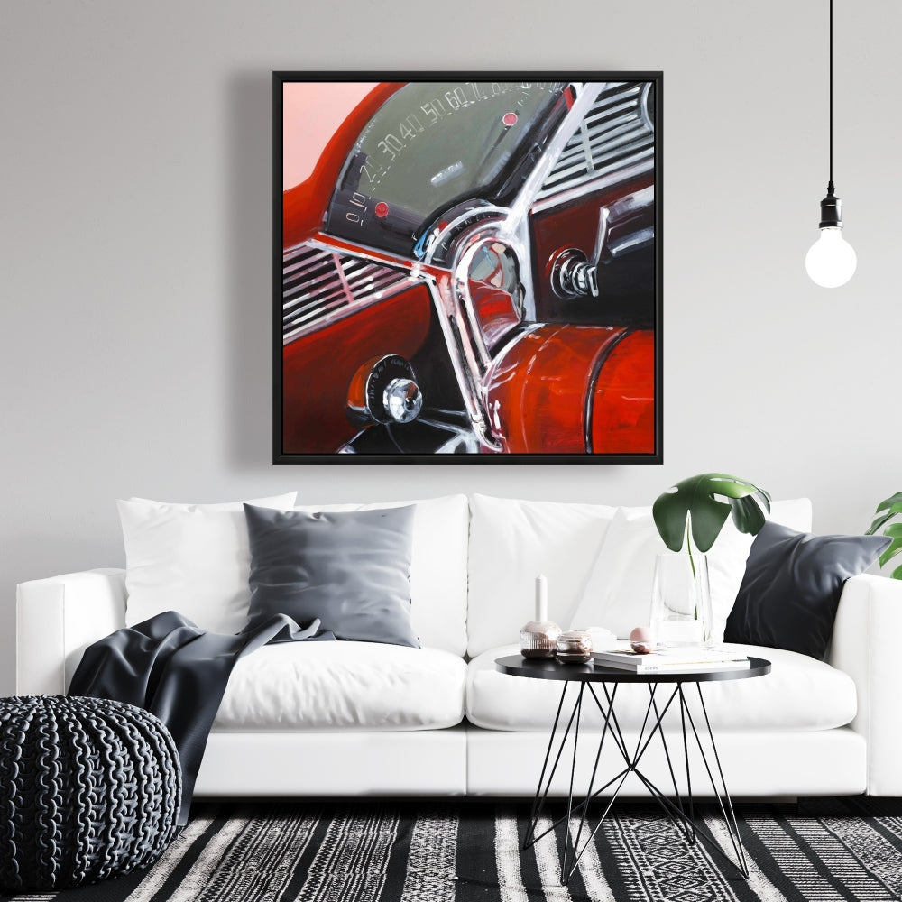 Vintage Red Car Dashboard Canvas | Bedroom Wall Art Decor