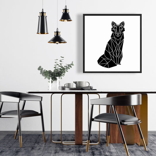 Toile encadrée motif renard géométrique – Décoration murale de chambre moderne
