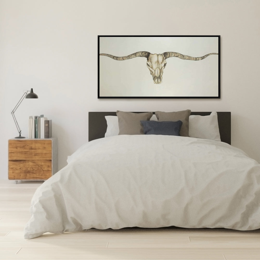 Long Horn Skull Canvas | Rustic Farm Animal Decor for Bedroom