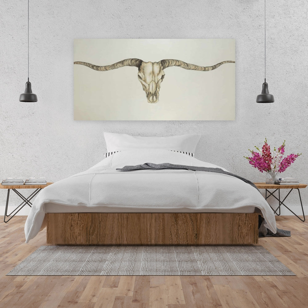 Rustic Long Horn Skull Canvas - Country Bedroom Home Decor