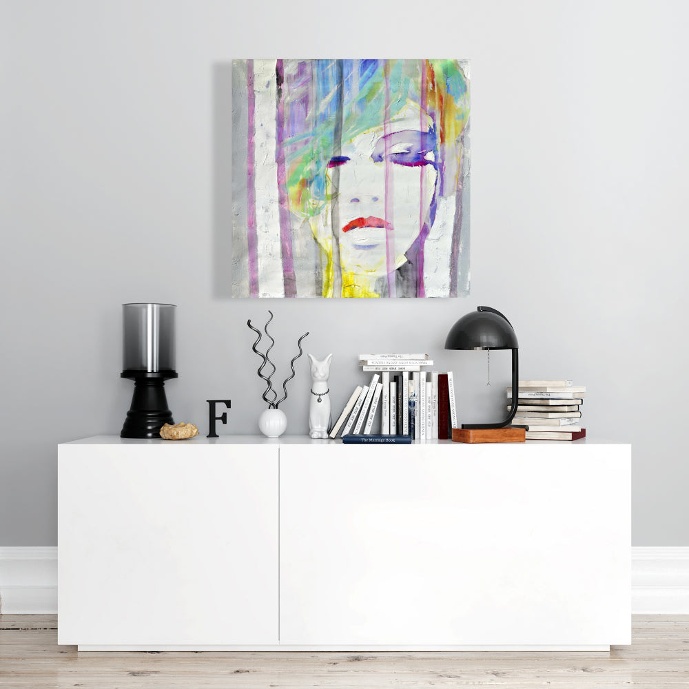 Beauty Figurative Gray Canvas - Abstract Colorful Portrait Decor