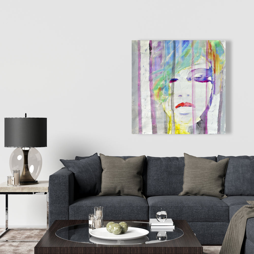 Beauty Figurative Gray Canvas - Abstract Colorful Portrait Decor