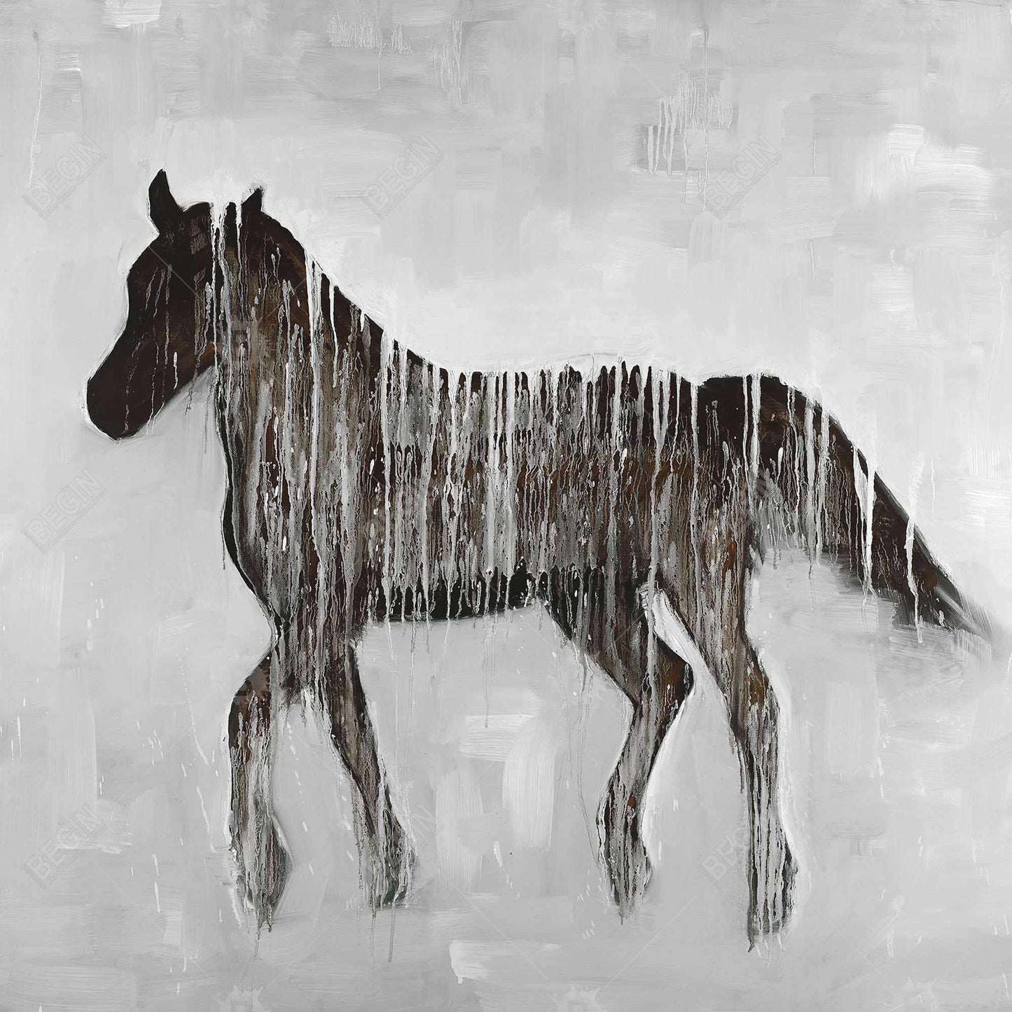 Gambading Abstract Horse Canvas | Brown Framed Animal Decor
