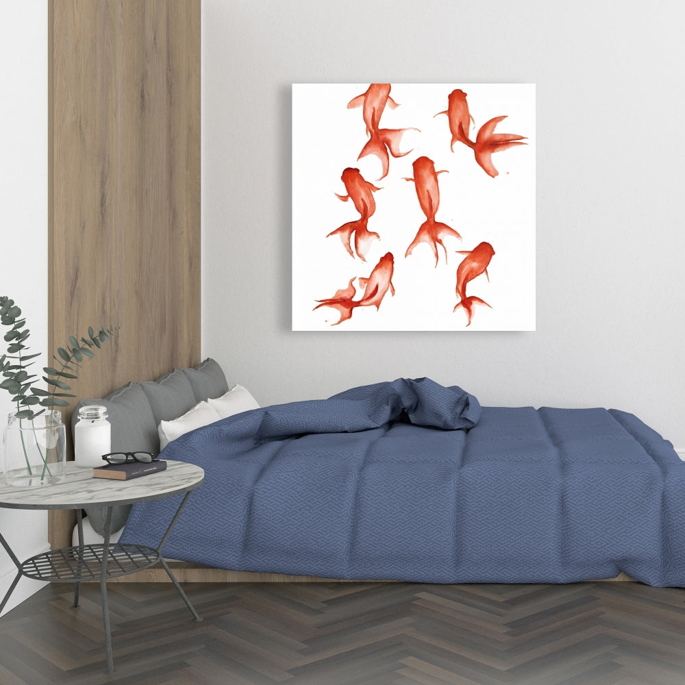 Small Red Fishes Canvas - Asian Animals Bedroom Wall Art Decor