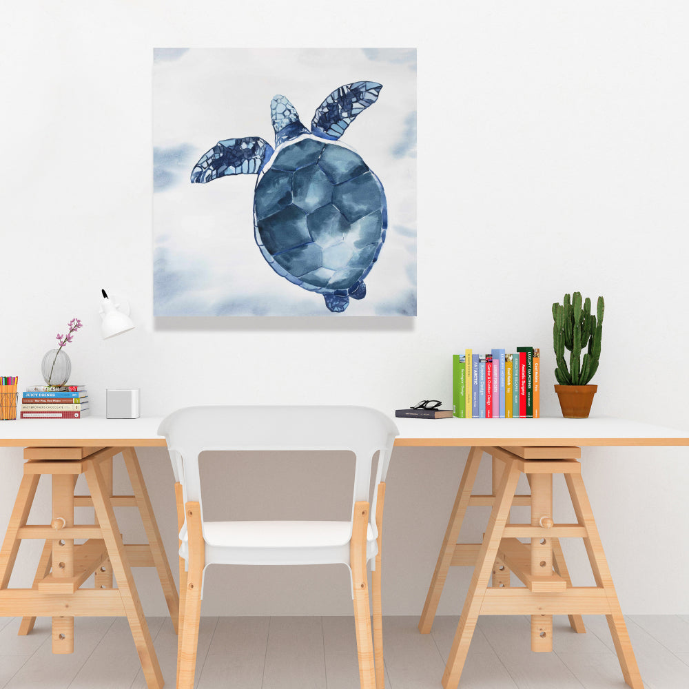 Exotic Blue Watercolor Turtle Canvas - Home Decor Bedroom Art