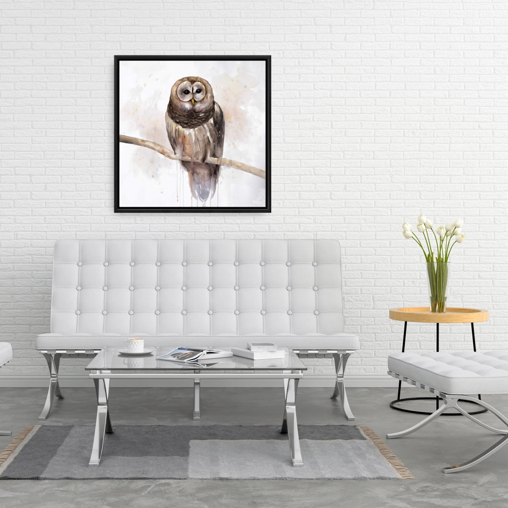 Toile Chouette rayée | Décoration de chambre encadrée avec oiseau brun