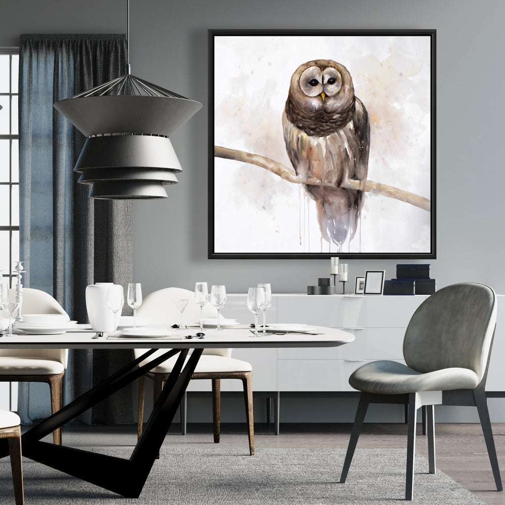 Toile Chouette rayée | Décoration de chambre encadrée avec oiseau brun