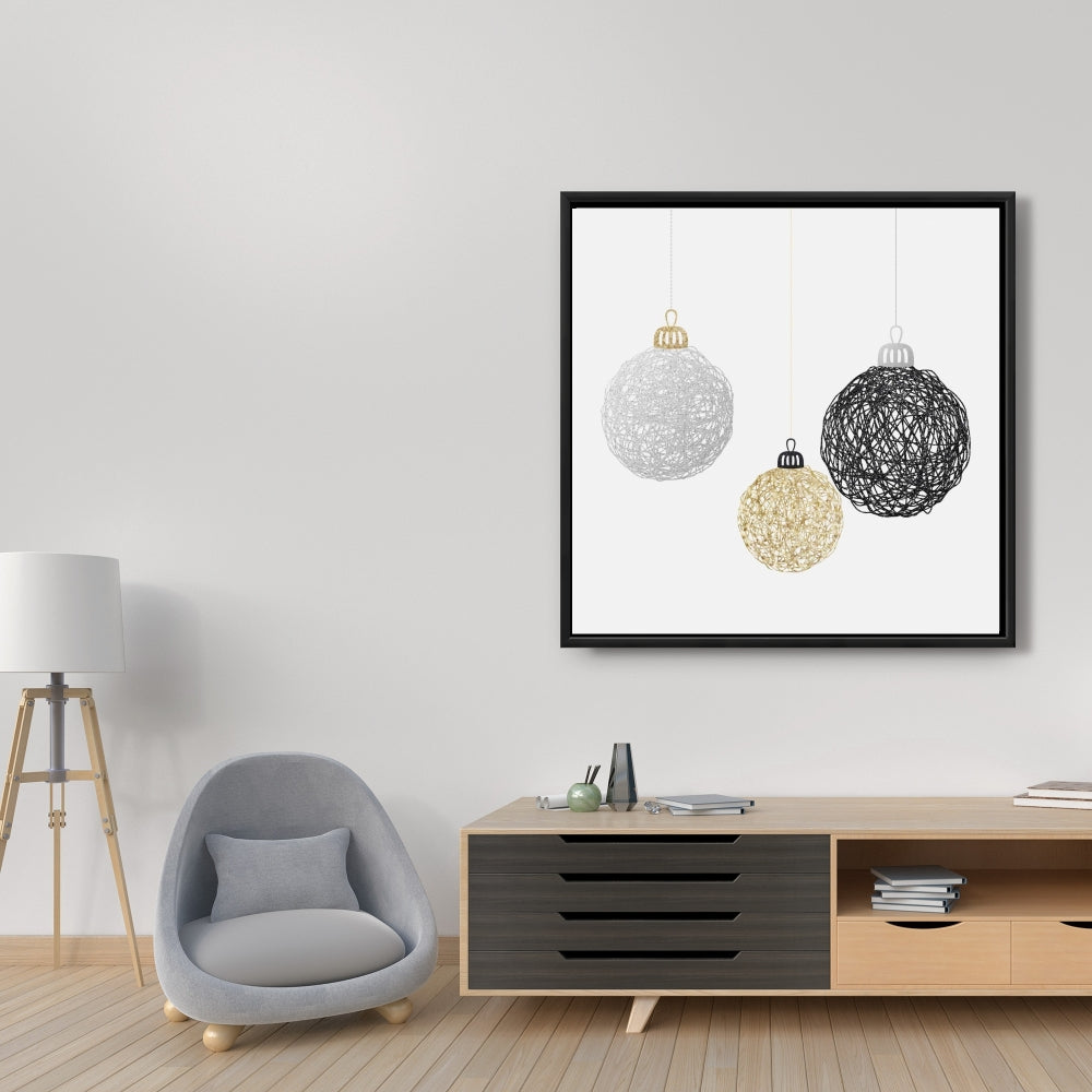 Décoration sur toile encadrée « Trois boules de Noël »