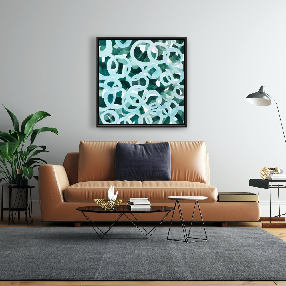 Toile Cercles abstraits turquoise - Décoration d'intérieur encadrée