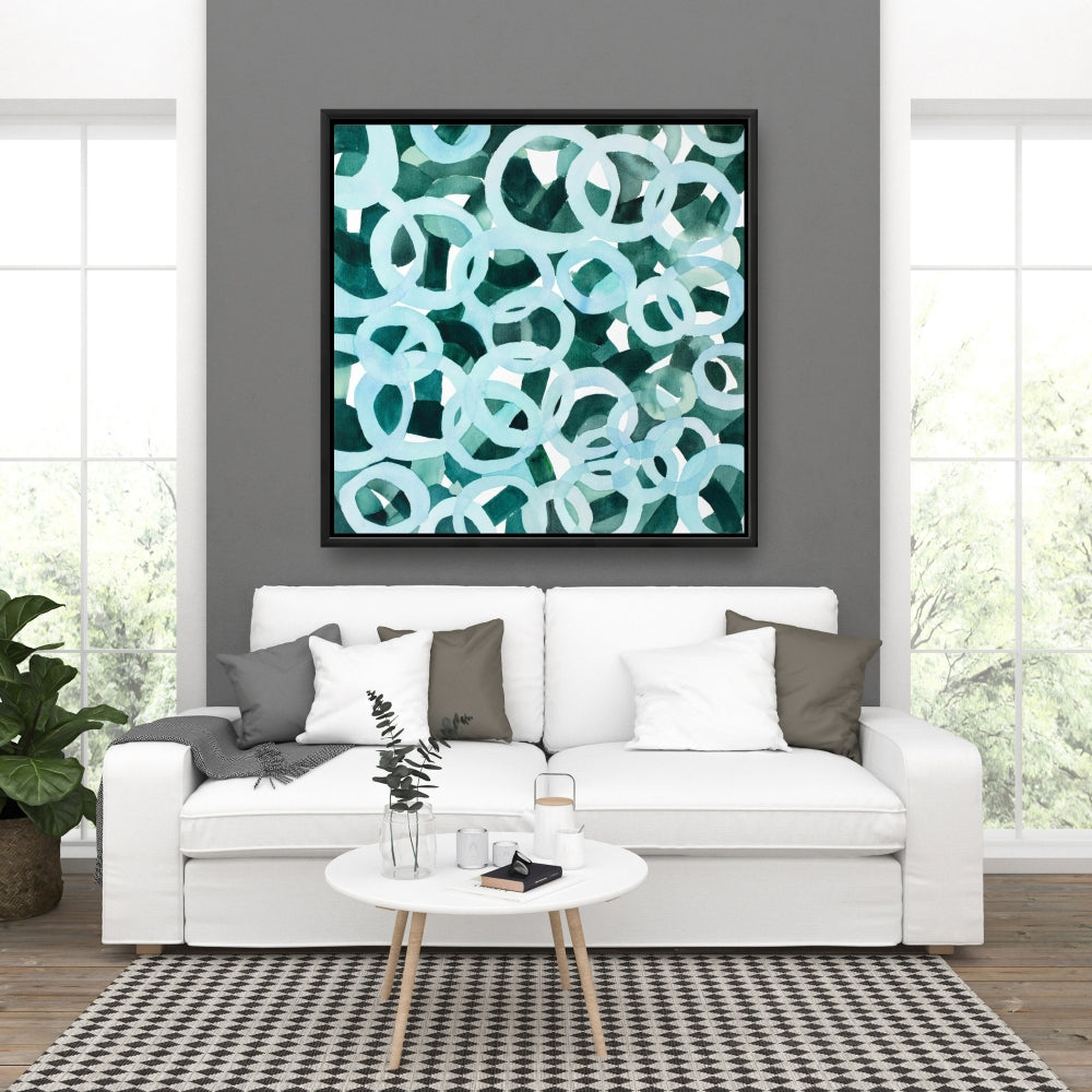 Toile Cercles abstraits turquoise - Décoration d'intérieur encadrée