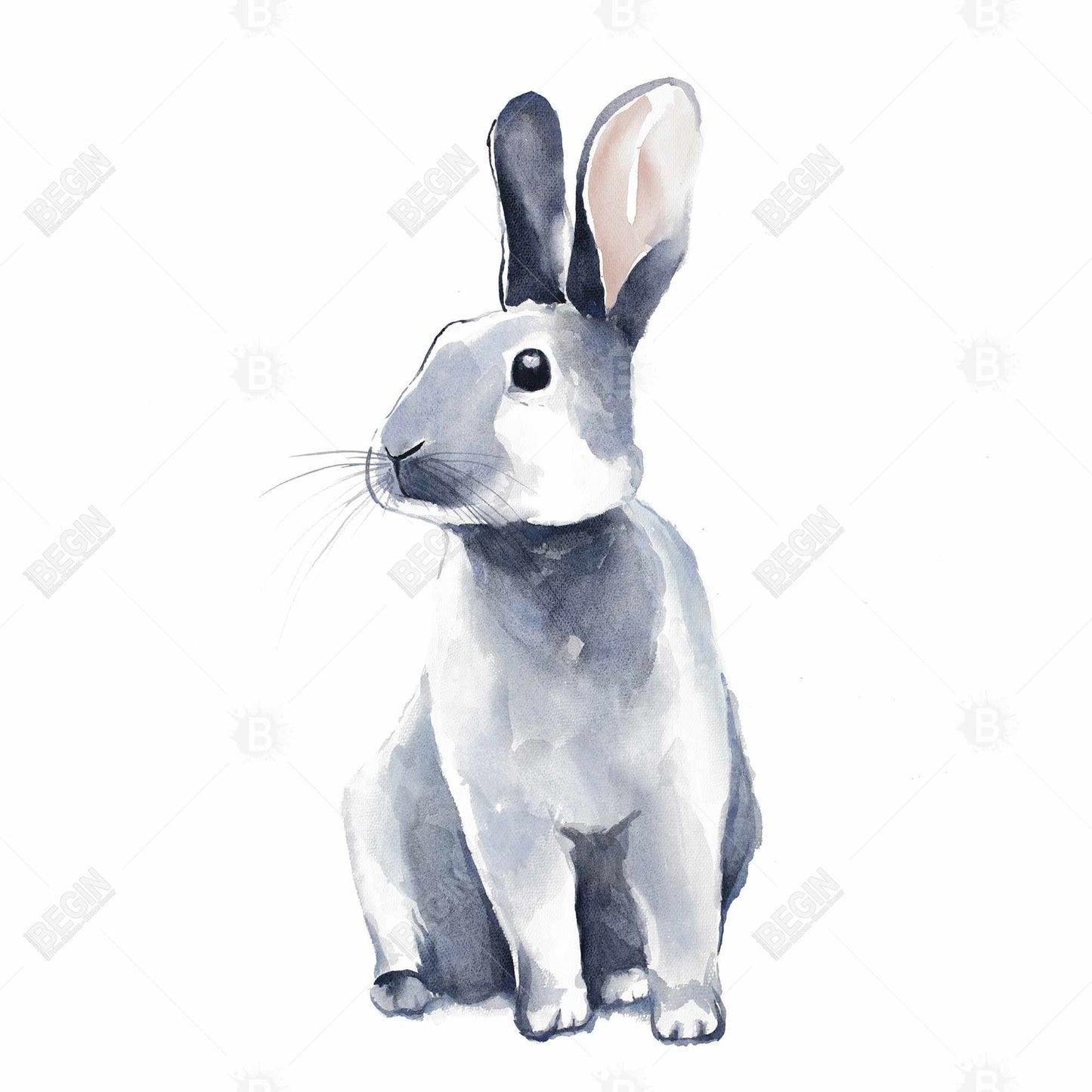 Toile encadrée « Lapin curieux gris » | Décoration de chambre scandinave