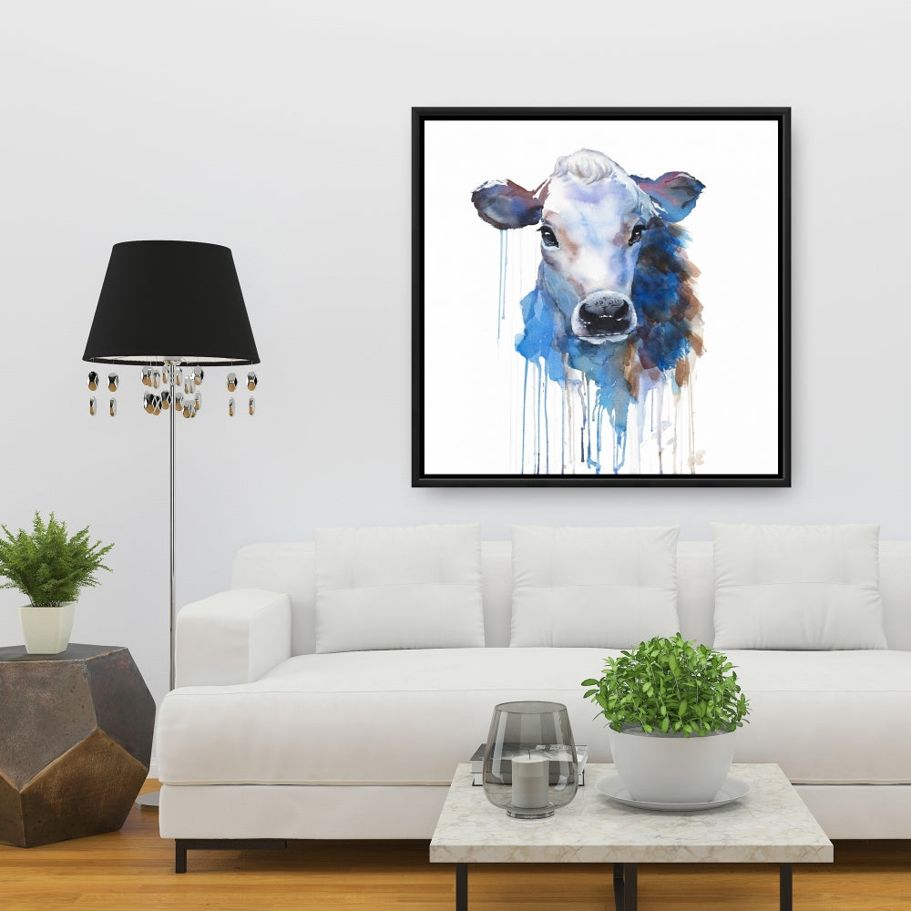 Toile encadrée aquarelle représentant une vache Jersey | Décoration de style campagnard