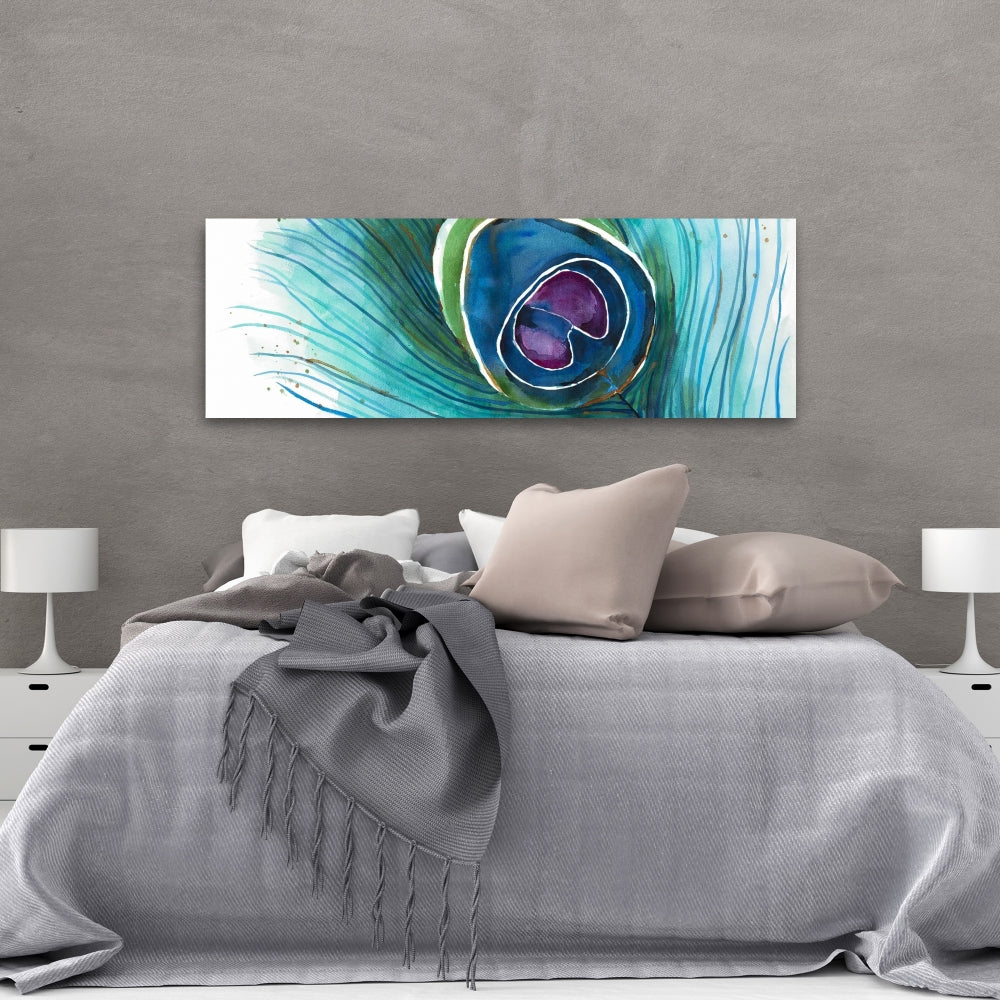 Peacock Feather Closeup Canvas | Bohemian Bird Blue Decor
