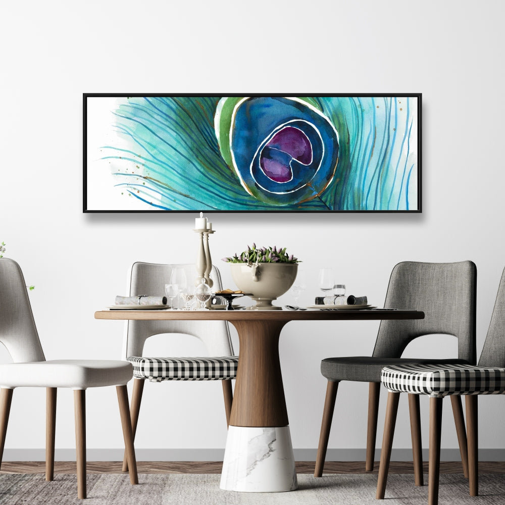 Toile représentant une plume de paon en gros plan – Décoration murale pour chambre d'oiseau