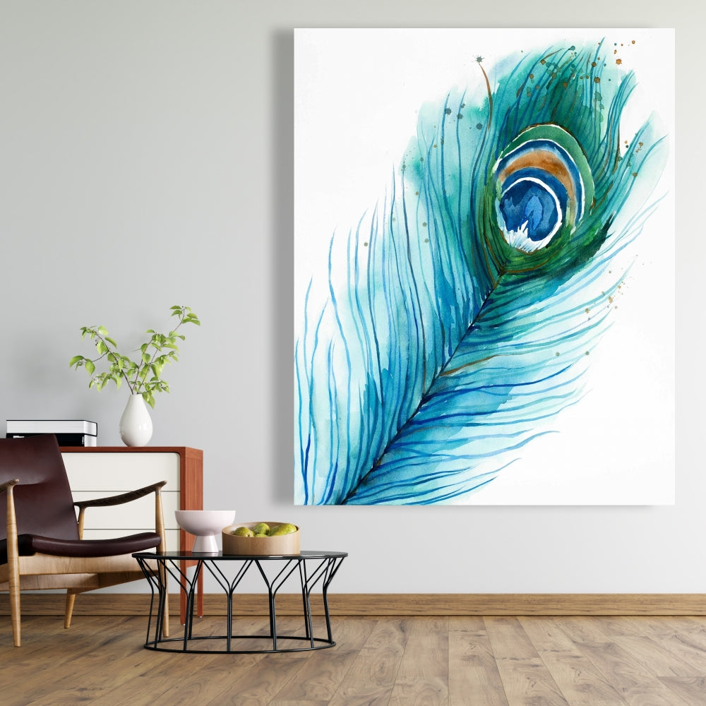 Blue Romantic Long Peacock Feather Canvas | Animal Home Decor