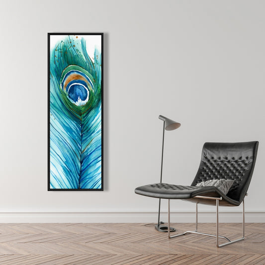 Long Peacock Feather | Bird Blue Framed Canvas Home Decor