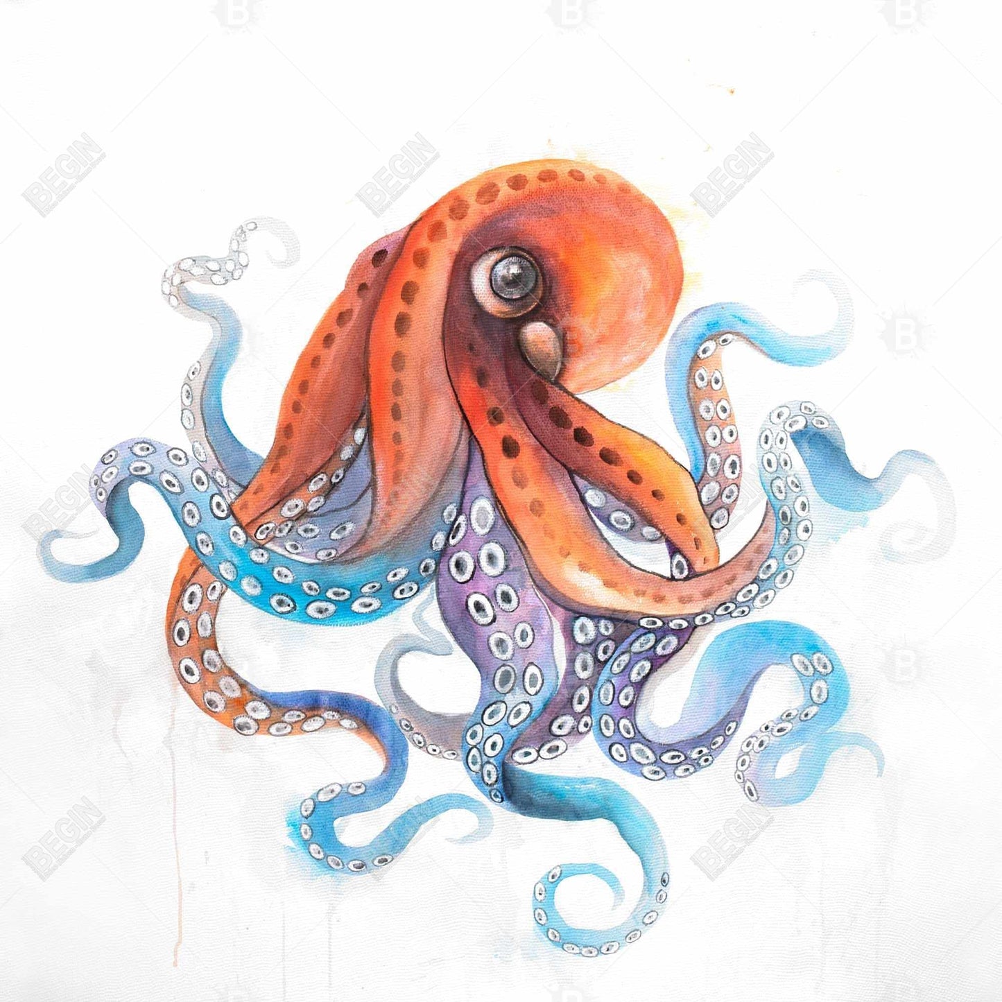Toile encadrée représentant une pieuvre colorée et amusante – Décoration d'intérieur aquatique bleue