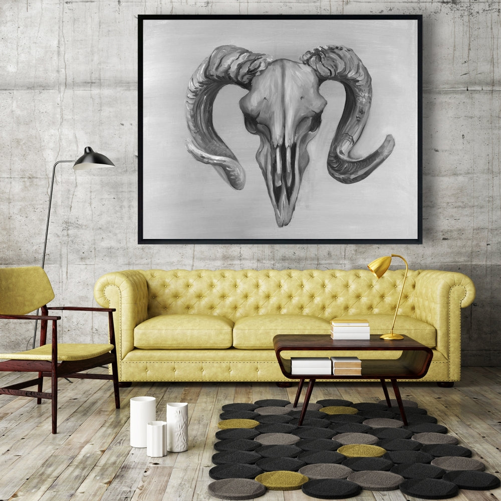 Grayscale Aries Skull Farm Animal Canvas | Home Decor Wall Art
