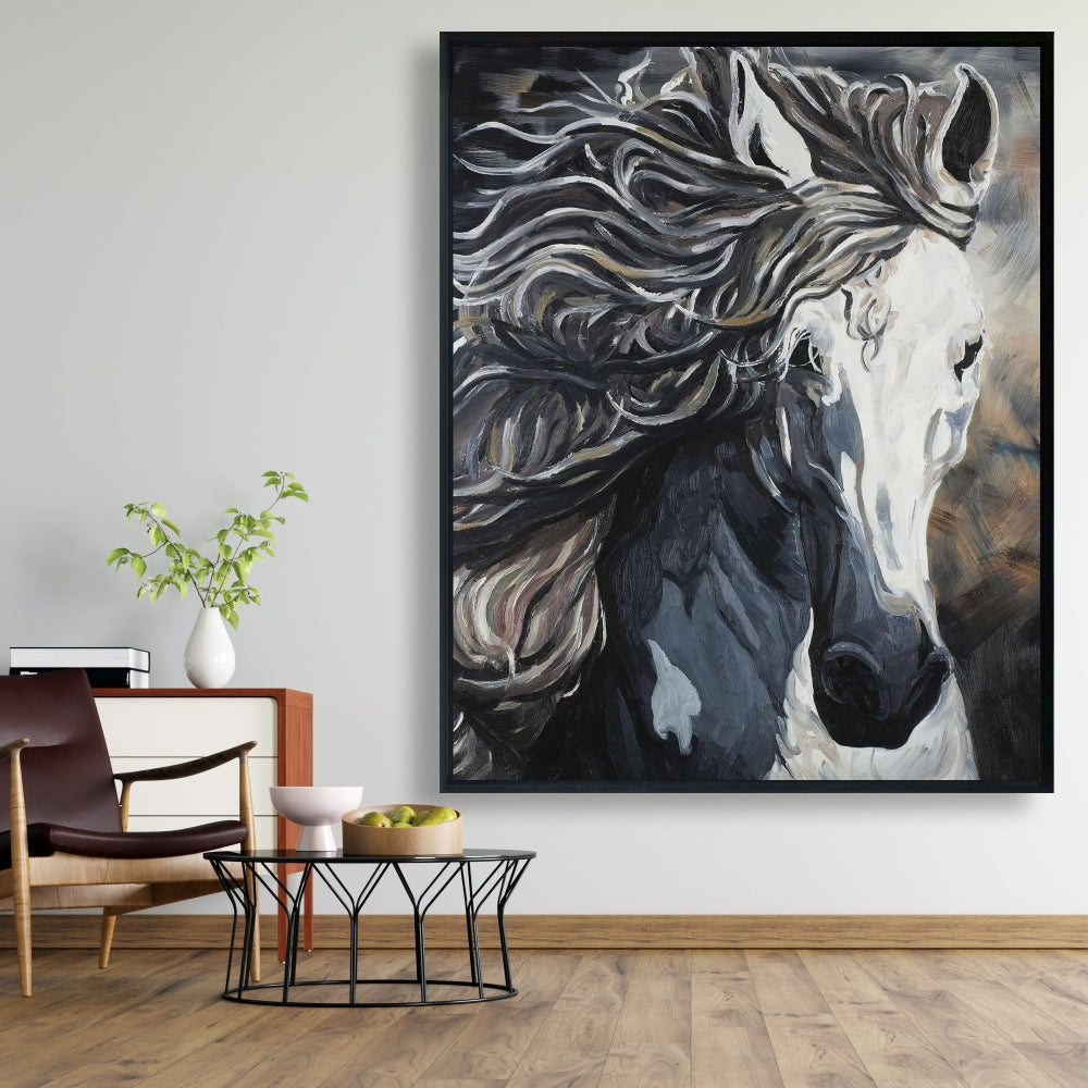 Toile bleue « Cheval sauvage » | Décoration de chambre contemporaine