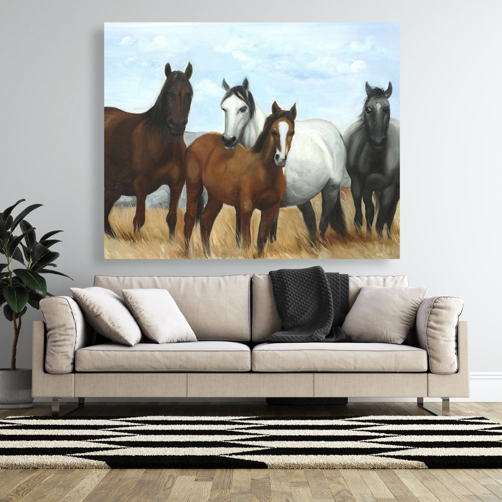 Rustic Horses in Meadow Canvas | Farm Animal Home Decor
