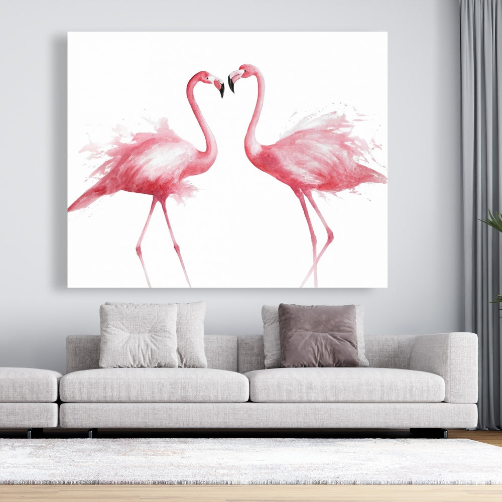 Two Pink Flamingo Watercolor Canvas - Exotic Bird Home Decor