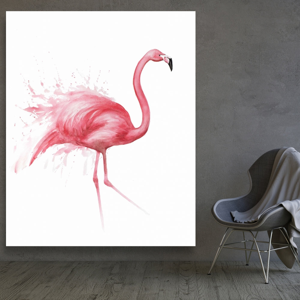 Pink Flamingo Watercolor Canvas - Home Decor Wall Art