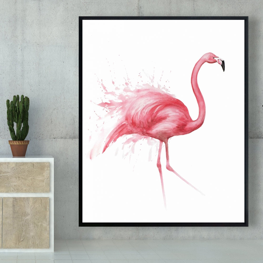 Toile aquarelle Flamant rose | Décoration de chambre - Art encadré