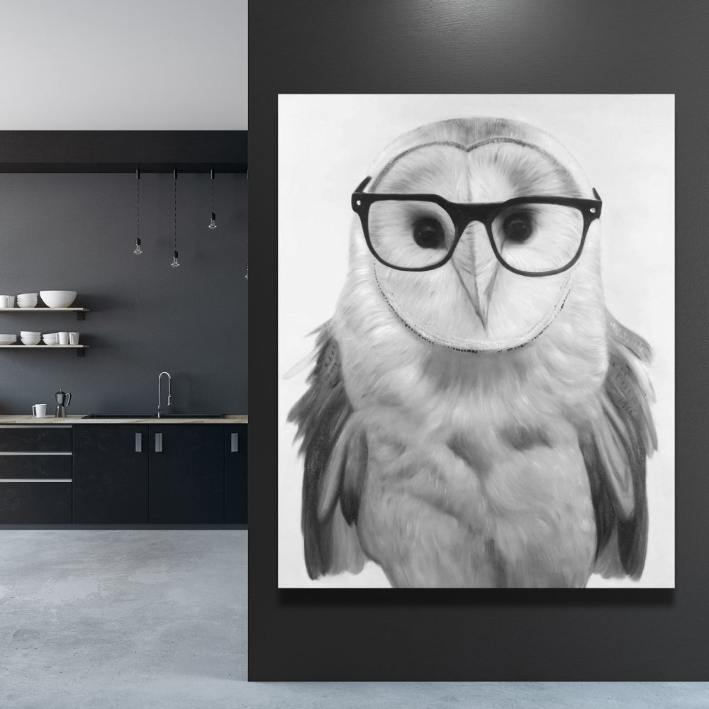 Realistic Barn Owl with Glasses Canvas | Home Decor Art