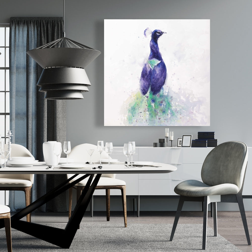 Graceful Peacock Purple Canvas - Elegant Bird Bedroom Decor