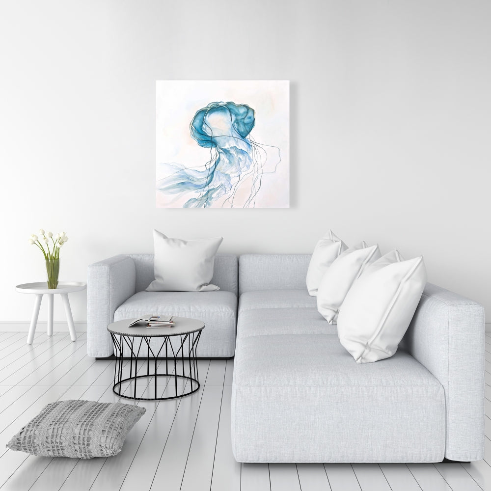 Jellyfish Moving Canvas - Blue Aquatic Bedroom Wall Art Decor